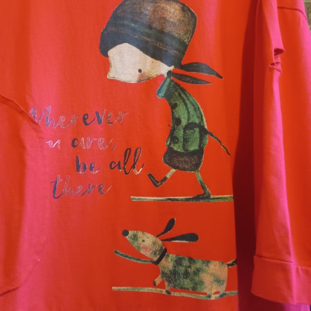 Oversized Graphic Long Sleeve‎ Top - Distressed 'Wherever U care"' 100% Cotton - Picture 4 of 16
